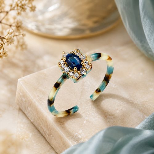 asta-Acetate Ring Ocean Obsidian Tortoise ID14.1mm/C44.2mm-4201
