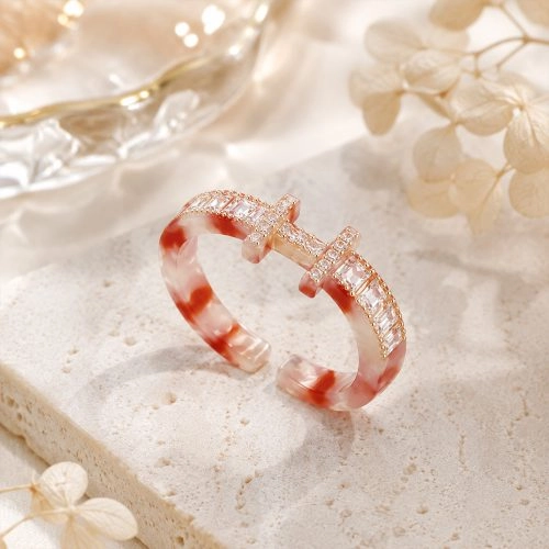 asta-Acetate Ring Sakura Agate Swirl ID14.1mm/C44.2mm-4501