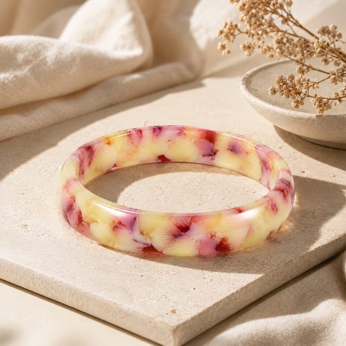 asta-Acetate Bangle Bracelet  Peach Cream Opal Swirl ID50mm/IC157.1mm-11204