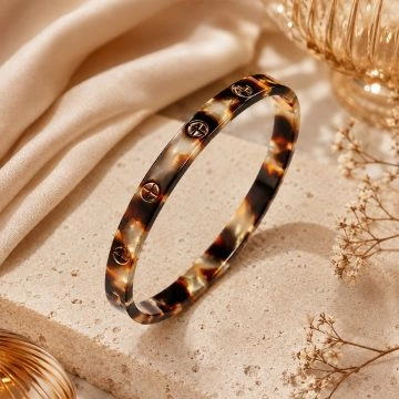 Bracciale rigido in acetato di asta  Ossidiana dorata e ambra ID50mm/IC157.1mm-0301