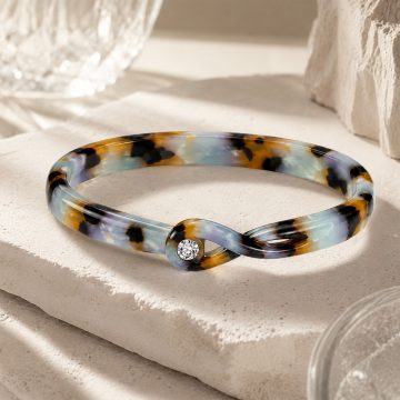 asta-Acetate Bangle Bracelet  Neon Rainbow Obsidian Swirl ID50mm/IC157.1mm-2701