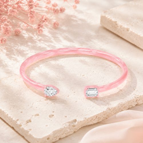 Pulseira tipo bracelete em acetato de asta  Cristal rosa blush ID50 mm/IC157,1 mm-2901
