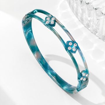 asta-Acetate Bangle Bracelet  Teal Ice-Crush Swirl ID50mm/IC157.1mm-3001
