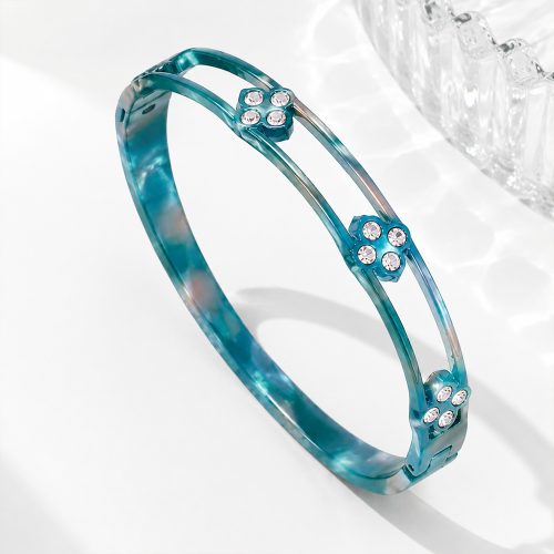 asta-Acetate Bangle Bracelet  Teal Ice-Crush Swirl ID50mm/IC157.1mm-3001