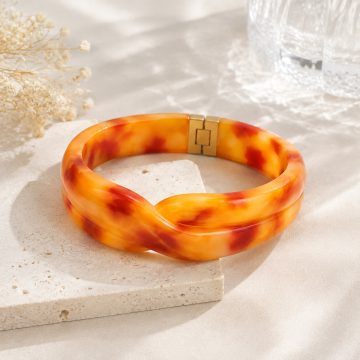 asta-Acetate Bangle Bracelet  Molten Coral Amber ID50mm/IC157.1mm-3401