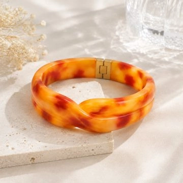 asta-Acetate Bangle Bracelet  Molten Coral Amber ID50mm/IC157.1mm-3401