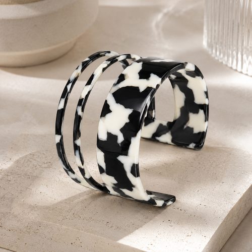 asta-Acetate Bangle Bracelet  Obsidian Snow Matrix ID50mm/IC157.1mm-3601