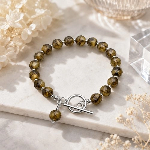 asta-Acetate Beaded Bracelet  Sunlit Almond Essence-10mm-0101