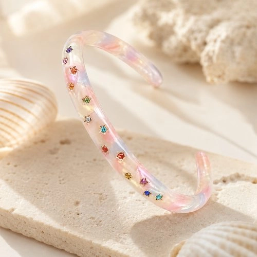 asta-Acetate Bangle Bracelet  Peach Opal Pearl ID50mm/IC157.1mm-4701