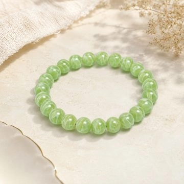 asta-Acetate Beaded Bracelet  Lime Silk Vein-8mm-0201