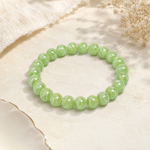 asta-Acetate Beaded Bracelet  Lime Silk Vein-8mm-0201