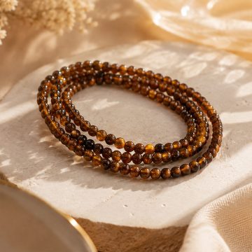 asta-Acetate Beaded Bracelet  Gilded Amber & Obsidian Swirl-6mm-0401