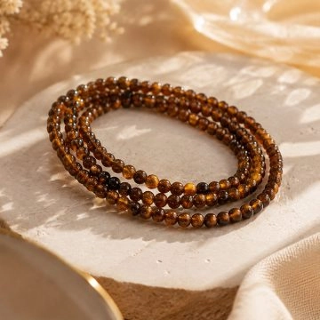 asta-Acetate Beaded Bracelet  Gilded Amber & Obsidian Swirl-6mm-0401