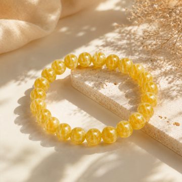 asta-Acetate Beaded Bracelet  Beeswax Golden Veil-8mm-0203
