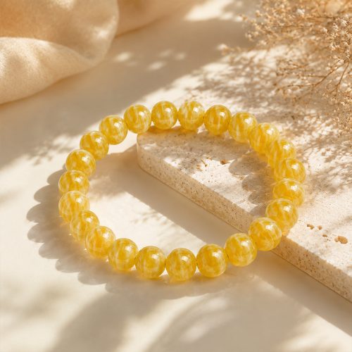 asta-Acetate Beaded Bracelet  Beeswax Golden Veil-8mm-0203
