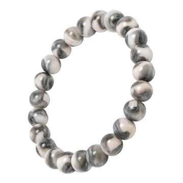 asta-Acetate Beaded Bracelet  Silver Taupe Veil-8mm-0204