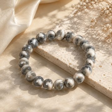 asta-Acetate Beaded Bracelet  Silver Taupe Veil-8mm-0204