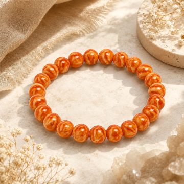 asta-Acetate Beaded Bracelet  Amber Satin Swirl-8mm-0205