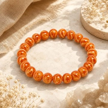 asta-Acetate Beaded Bracelet  Amber Satin Swirl-8mm-0205