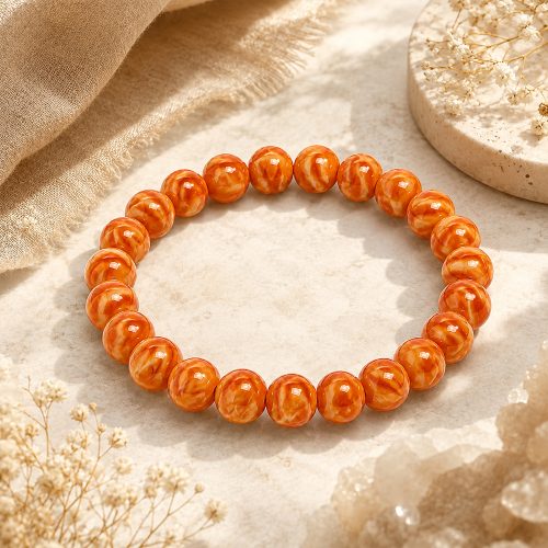 asta-Acetate Beaded Bracelet  Amber Satin Swirl-8mm-0205