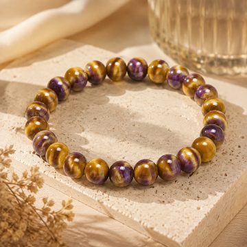 asta-Acetate Beaded Bracelet  Amber & Amethyst Matrix Swirl-8mm-0210