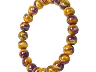 asta-Acetate Beaded Bracelet  Amber & Amethyst Matrix Swirl-8mm-0210