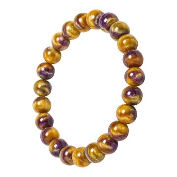 asta-Acetate Beaded Bracelet  Amber & Amethyst Matrix Swirl-8mm-0210