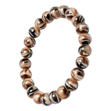 asta-Acetate Beaded Bracelet  Mocha Shell Mosaic-8mm-0212