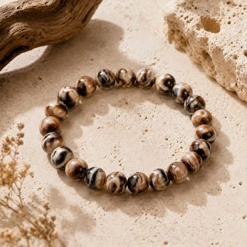 asta-Acetate Beaded Bracelet  Mocha Shell Mosaic-8mm-0212