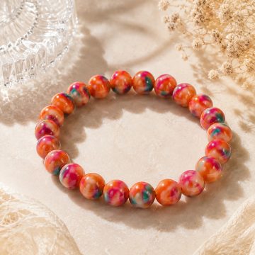 asta-Acetate Beaded Bracelet  Fuchsia Sorbet Matrix Swirl-8mm-0213