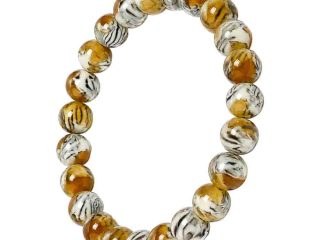 asta-Acetate Beaded Bracelet  Gilded Tiger Striped Amber Swirl-8mm-0214