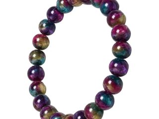 asta-Acetate Beaded Bracelet  Multicolor Opal Nebula Swirl-8mm-0218