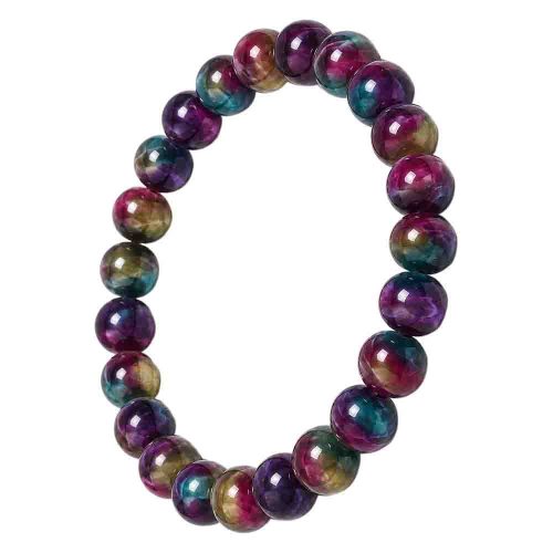 asta-Acetate Beaded Bracelet  Multicolor Opal Nebula Swirl-8mm-0218