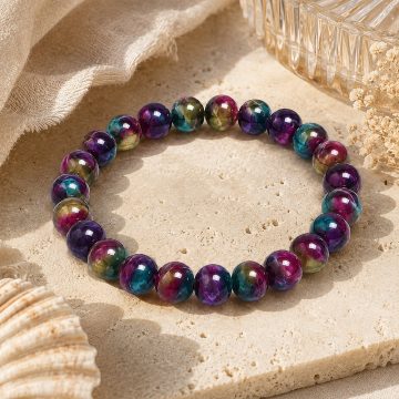 asta-Acetate Beaded Bracelet  Multicolor Opal Nebula Swirl-8mm-0218