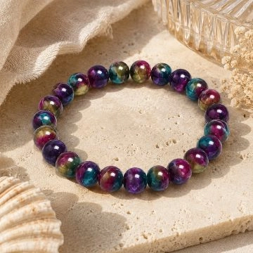 asta-Acetate Beaded Bracelet  Multicolor Opal Nebula Swirl-8mm-0218