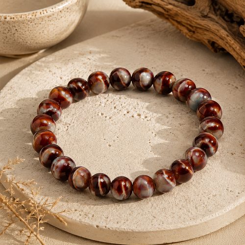 asta-Acetate Beaded Bracelet  Spring Tea Jade Swirl-8mm-0220