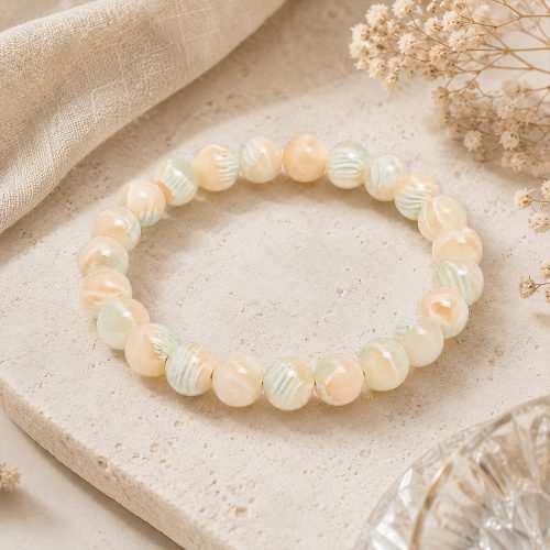 asta-Acetate Beaded Bracelet  Mint Peach Mousse-8mm-0221