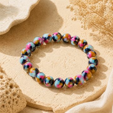 asta-Acetate Beaded Bracelet  Neon Reef Camo Swirl-8mm-0223