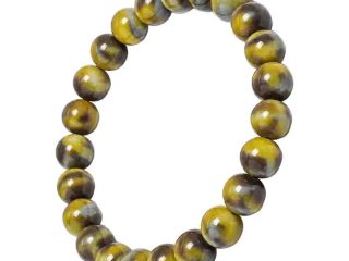 asta-Acetate Beaded Bracelet  Olive Silver Mosaic-8mm-0224