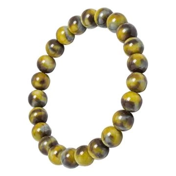 asta-Acetate Beaded Bracelet  Olive Silver Mosaic-8mm-0224