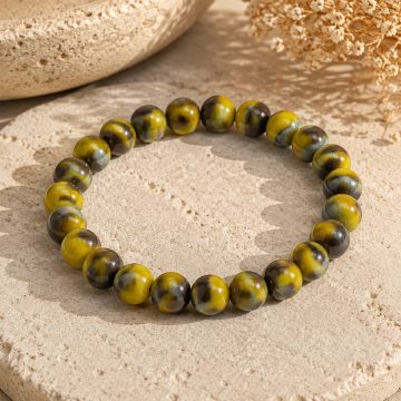 asta-Acetate Beaded Bracelet  Olive Silver Mosaic-8mm-0224
