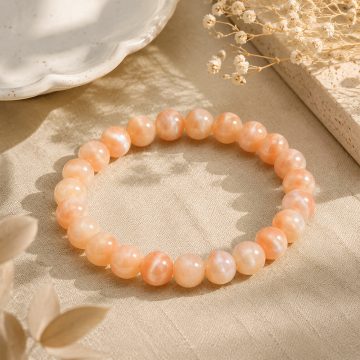 asta-Acetate Beaded Bracelet  Champagne Mastic Amber Swirl-8mm-0226