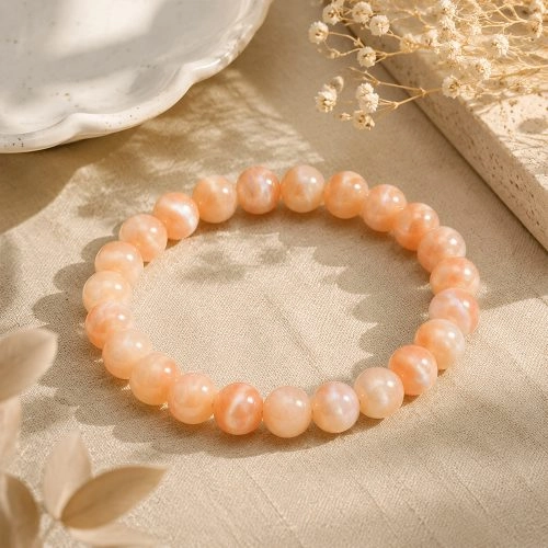 asta-Acetate Beaded Bracelet  Champagne Mastic Amber Swirl-8mm-0226