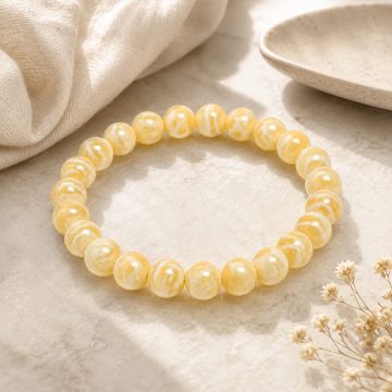 asta-Acetate Beaded Bracelet  Warm Alabaster Glow-8mm-0228