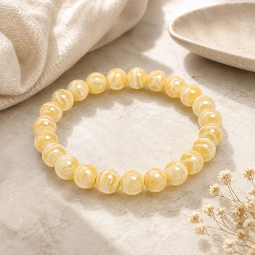 asta-Acetate Beaded Bracelet  Warm Alabaster Glow-8mm-0228