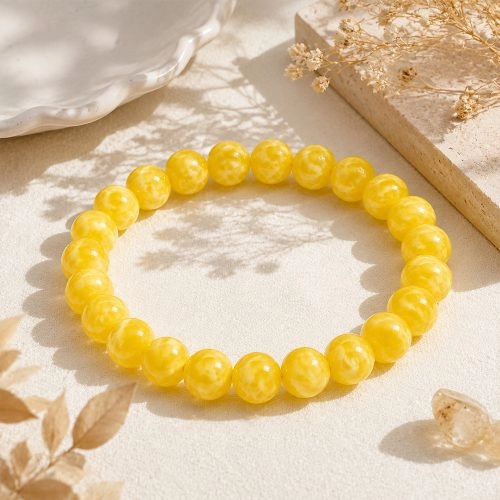 asta-Acetate Beaded Bracelet  Lemon Sorbet Gold-8mm-0229