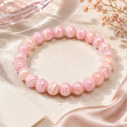 asta-Acetate Beaded Bracelet  Sakura Blush Veil-8mm-0230