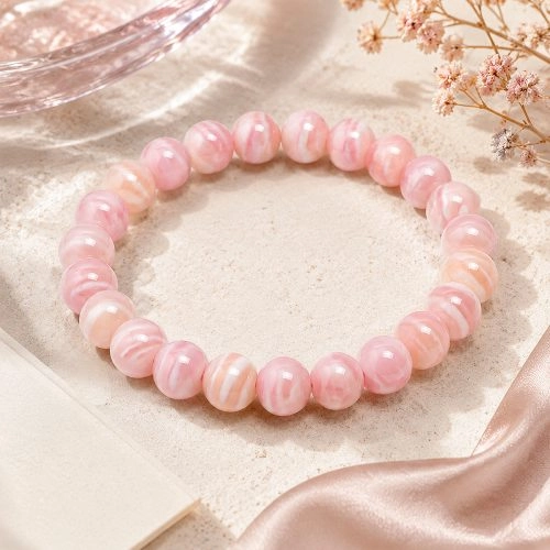 asta-Acetate Beaded Bracelet  Sakura Blush Veil-8mm-0230