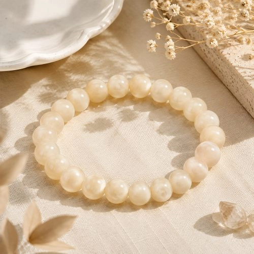asta-Acetate Beaded Bracelet  Vanilla Soft Glow-8mm-0232