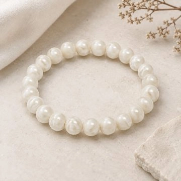 asta-Acetate Beaded Bracelet  Moon White Jade Glow-8mm-0234